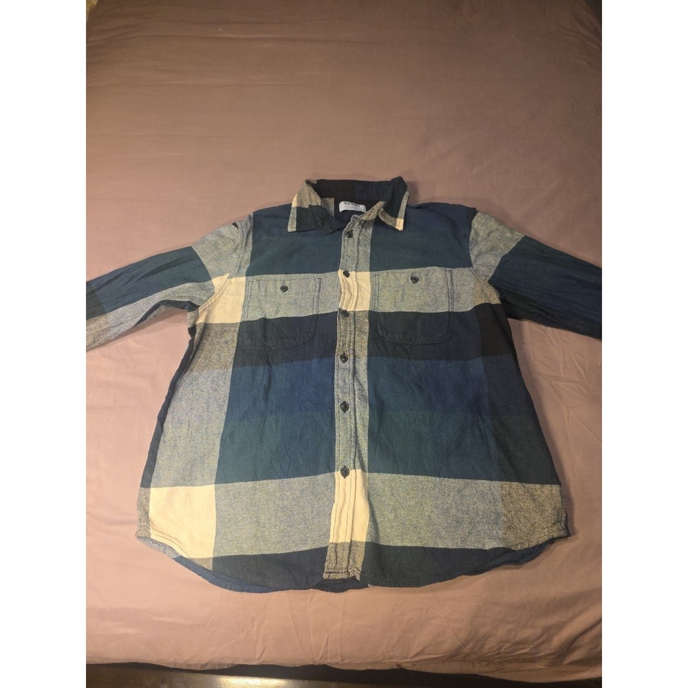 OLD NAVY Flannel Shirt XL Heavyweight 2 Pockets Blue Red Plaid Cotton